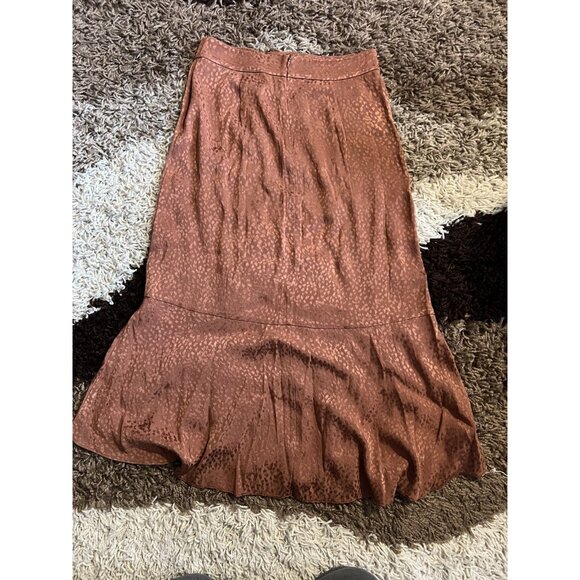 MADEWELL Midi Skirt Women 2 Flounce Hem Cheetah Jacquard Brown ND132 - Picture 3 of 11